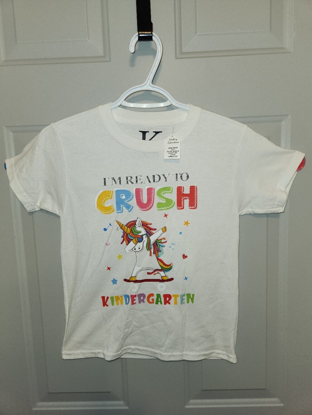 White Kids' Youth Small  'I'm Ready to Crush Kindergarten' Unicorn Graphic Tee